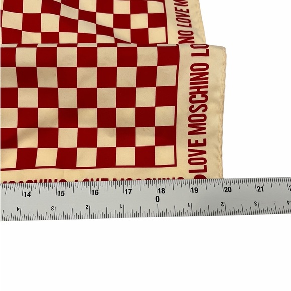 Love Moschino Red & Cream Checkerboard Silk Scarf - Picture 5 of 5